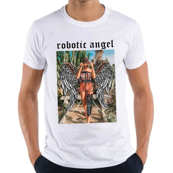 Men's T-Shirt Robotic Angel - ToroModa  https://www.toromoda.com/products/mens-t-shirt-robotic-angel  Men's t-shirt with a round neckline and a loose fit. The material of the T-shirt is extremely soft and provides maximum comfort during summer days. 100% cotton