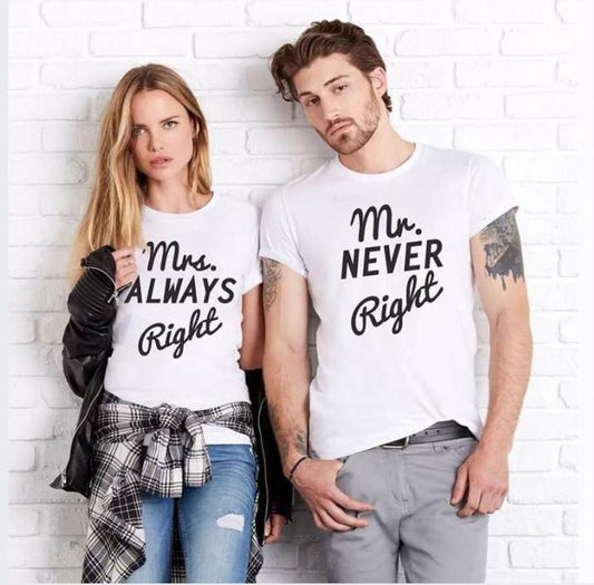 T-shirts for couples Mr & Mrs Always Right  https://www.toromoda.com/products/t-shirts-for-couples-mr-mrs-always-right  T-shirts with a round neckline and a loose fit. The material of the t-shirts is extremely soft and provides maximum comfort during summer days. 100% cotton