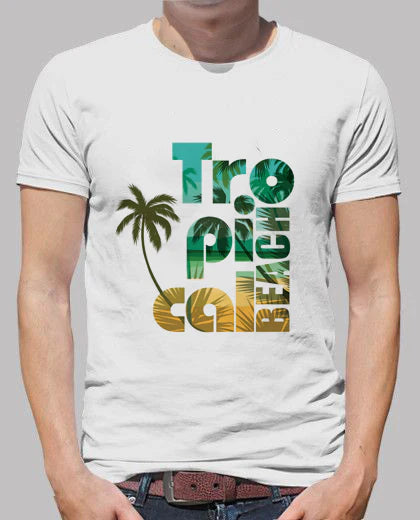 Men's T-Shirt Tropical Beach .  https://www.toromoda.com/products/mens-t-shirt-tropical-beach  Men's t-shirt with a round neckline and a loose fit. The material of the T-shirt is extremely soft and provides maximum comfort during summer days.100% cotton