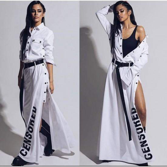 Long dress with belt White  https://www.toromoda.com/products/long-dress-with-belt-white  Not just a dress, but a complete silhouette!Combine with leggings, jeans, shorts, tank top ... The options are countless.Numerous tic-tac buttons, waist of an elastic belt with nuts and a black belt as an accessory.Huge slit at the bottom, sleeves with cuffs and buttons.Fabric: thick cotton with elastaneOrigin: ToroMod…